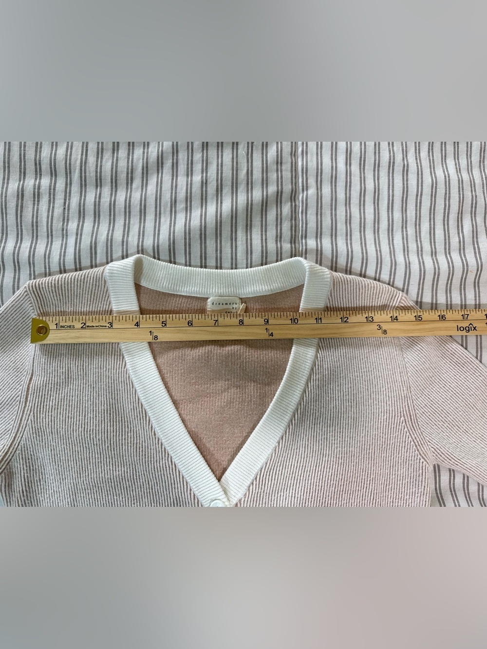 Dreamers by Debut Ribbed Cropped Cardigan Sweater Beige White Size S - Picture 7 of 12